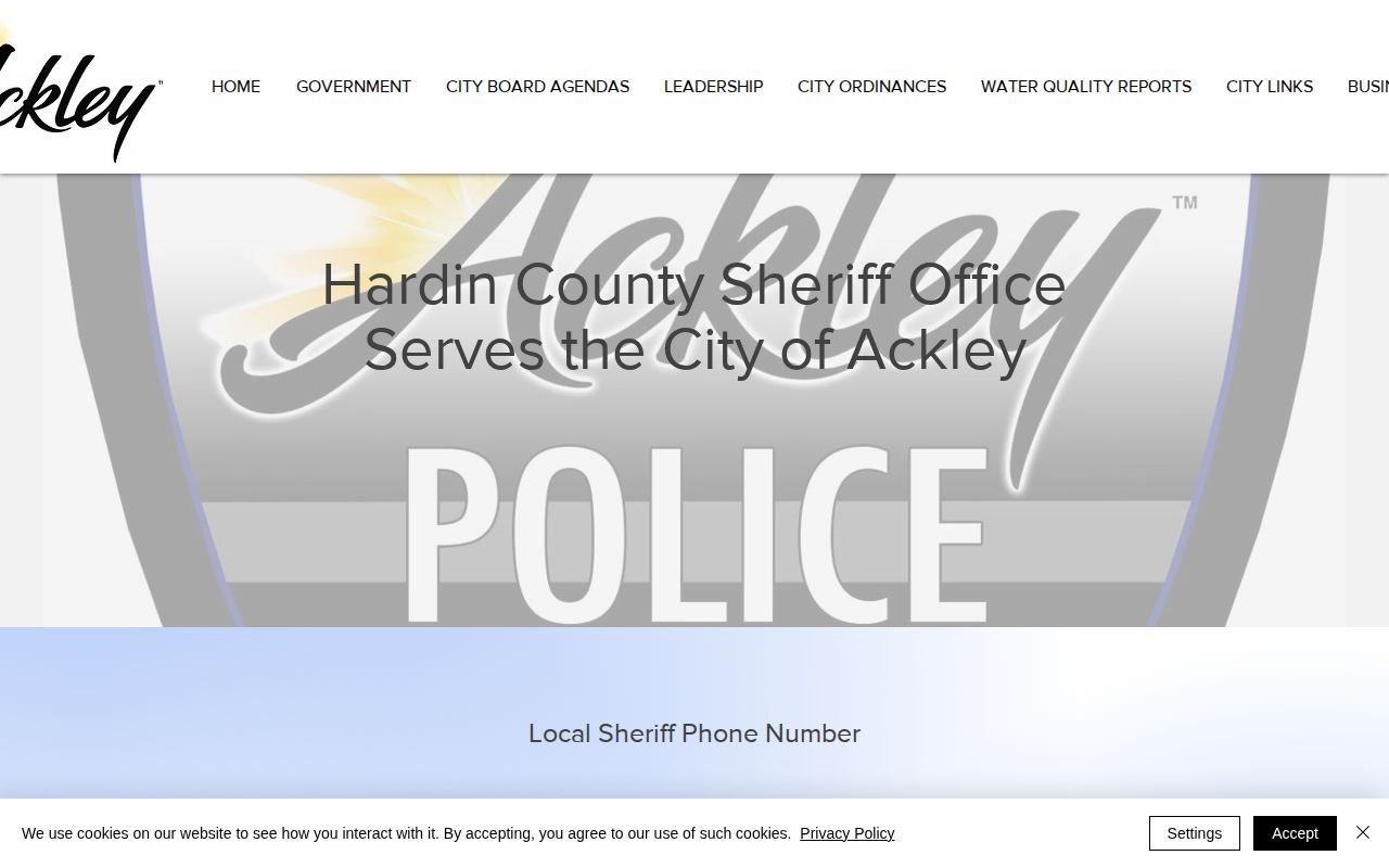 Ackley official law-enforcement page for Hardin County Sheriff arrest records