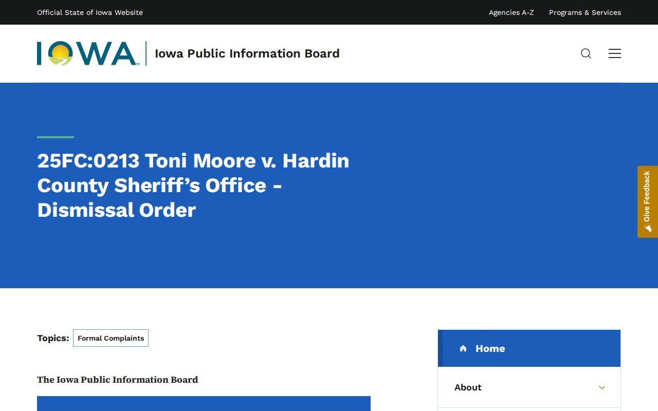 Official Iowa order about Hardin County roster access affecting Ackley arrest lookups
