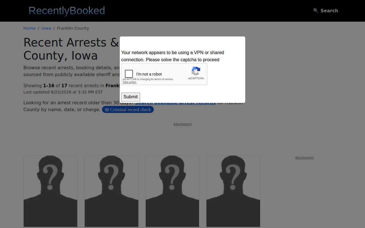 Franklin County unofficial recent booking record section