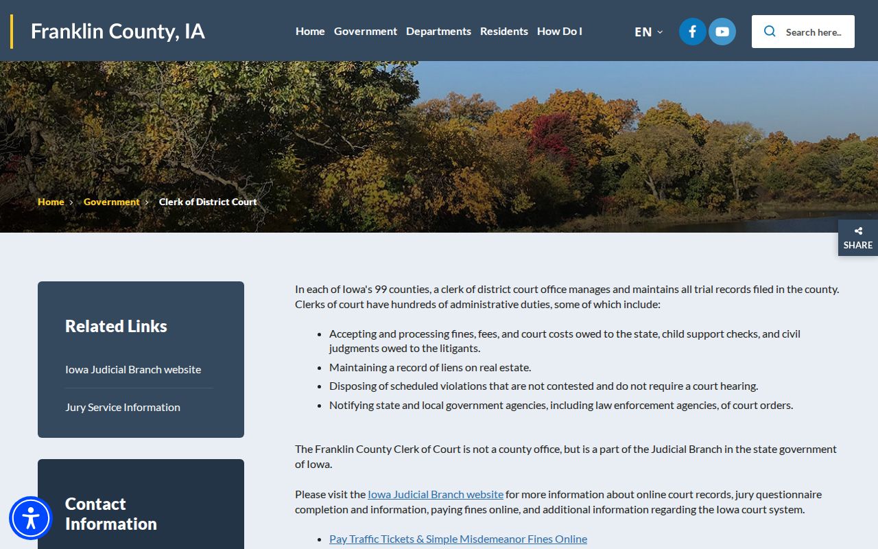 Franklin County warrant and court record contact page